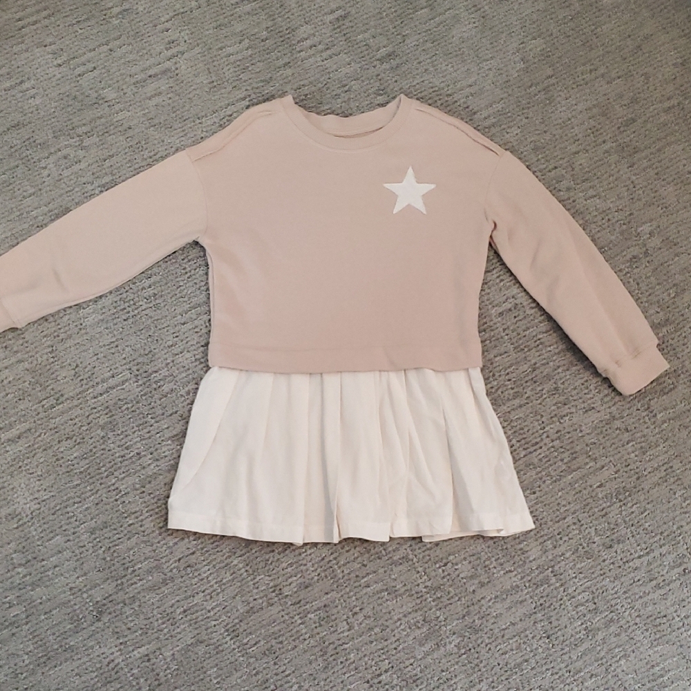 Tan and White Peplum Sweatshirt with Star Detail
